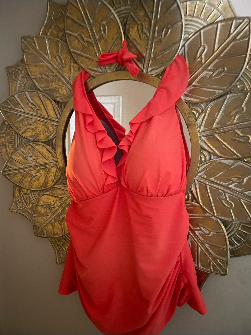 Ellen Tracy Coral Ruffled Tankini Halter Top only Tankini Top.